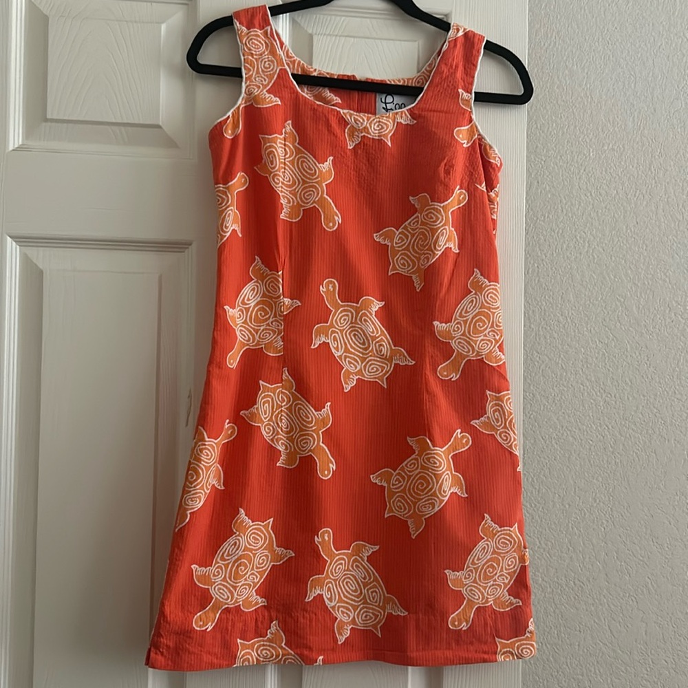 Lilly Pulitzer dress, orange turtle print size 2
